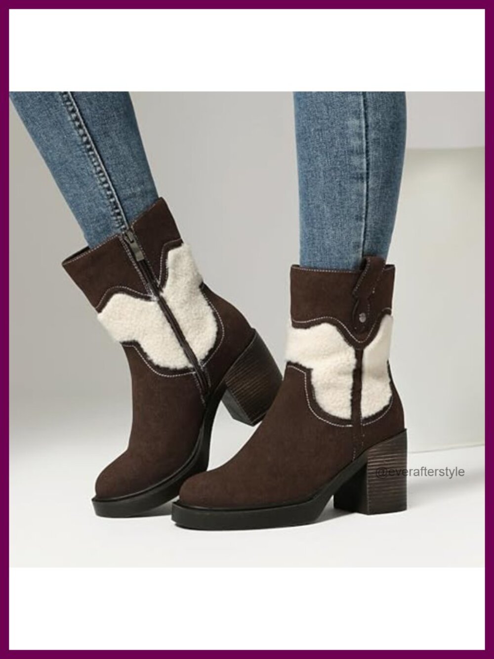 Platform Boots Suede Winter Ankle Booties Round Toe Zip Comfort Heel - Picture 4 of 6